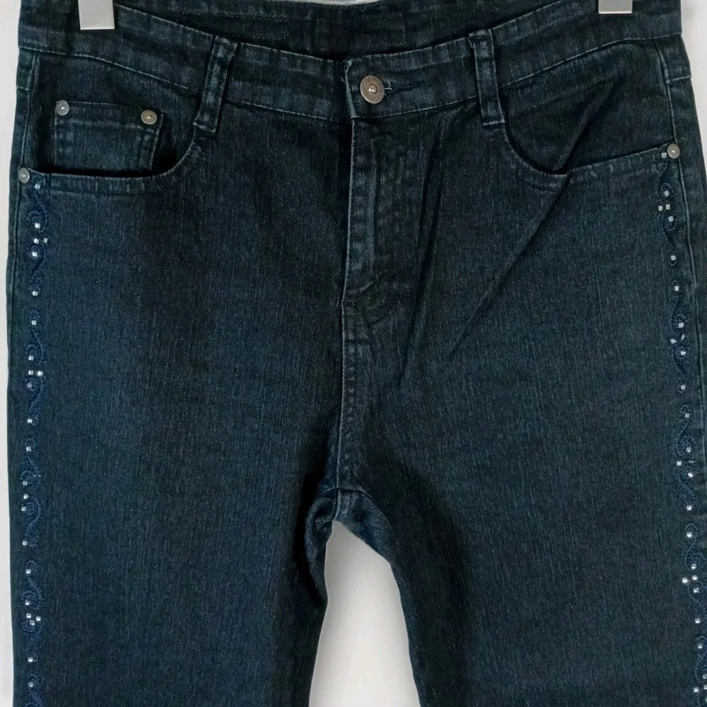 Cos Jeans Women's Mid Rise Straight Leg Blue‎ Denim Embellished Rhinestone Bling